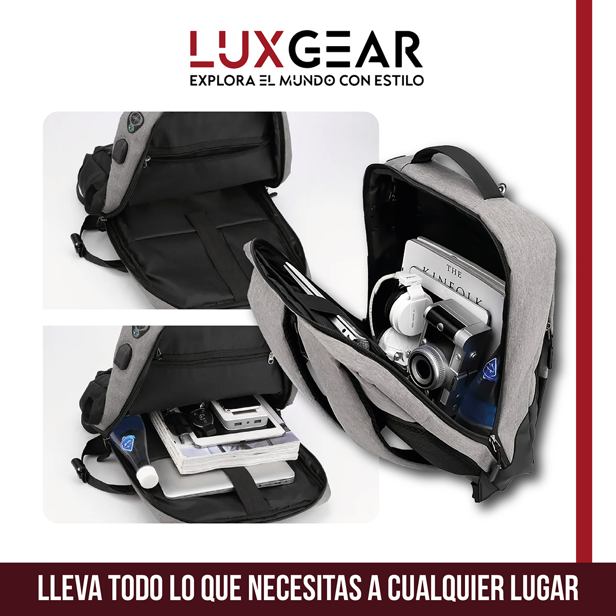 MOCHILA NOTEBOOK OFICINA LUXGEAR URBANTECH IMPERMEABLE - GRIS - 3