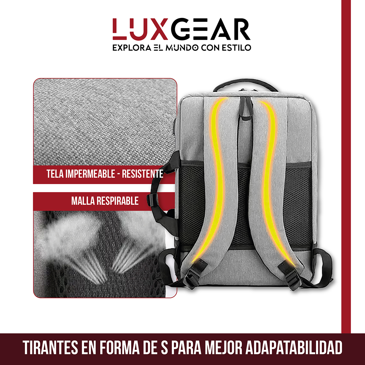 MOCHILA NOTEBOOK OFICINA LUXGEAR URBANTECH IMPERMEABLE - GRIS - 5