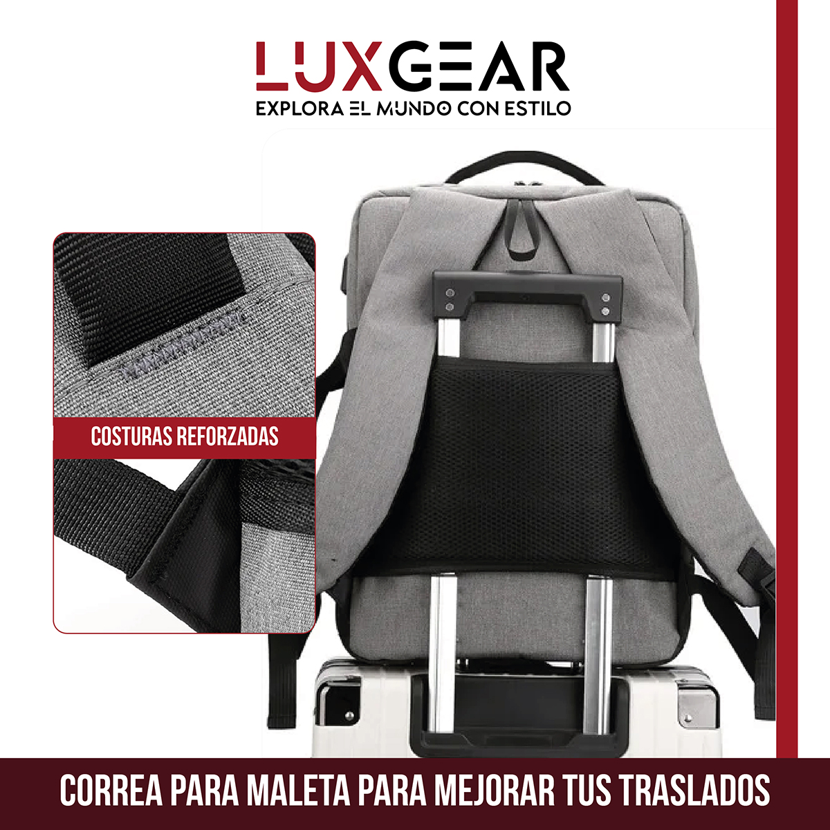 MOCHILA NOTEBOOK OFICINA LUXGEAR URBANTECH IMPERMEABLE - GRIS - 6