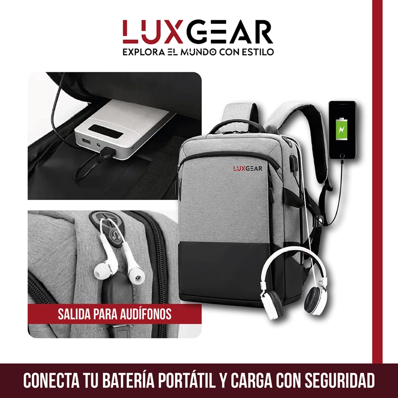 MOCHILA NOTEBOOK OFICINA LUXGEAR URBANTECH IMPERMEABLE - GRIS - 8