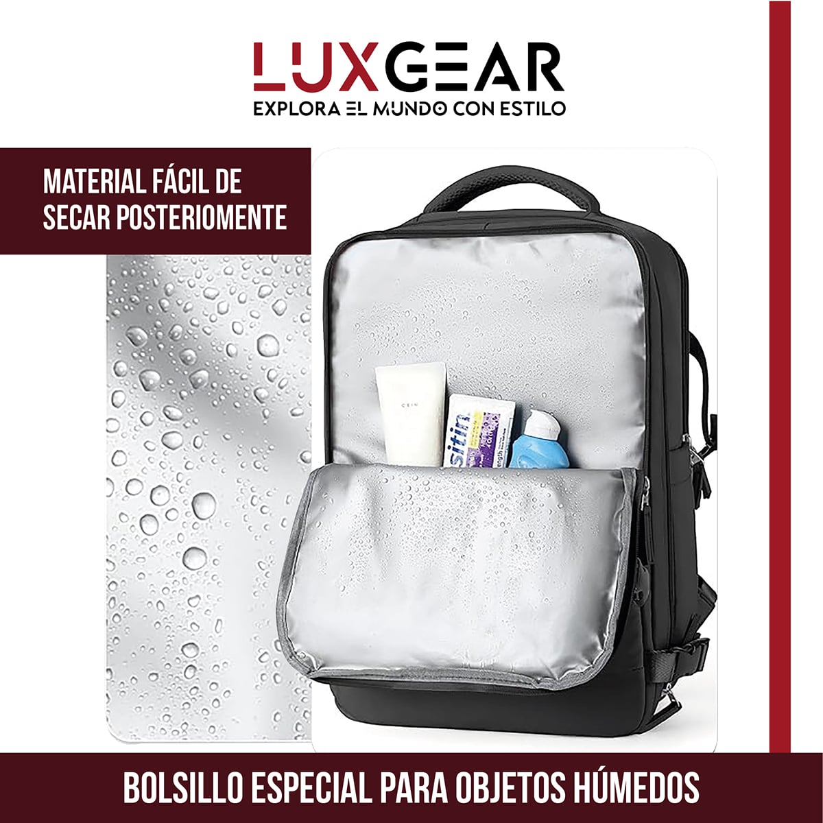 MOCHILA DE VIAJE LUXGEAR NOMADLIFE IMPERMEABLE CABINA - NEGRO - 6