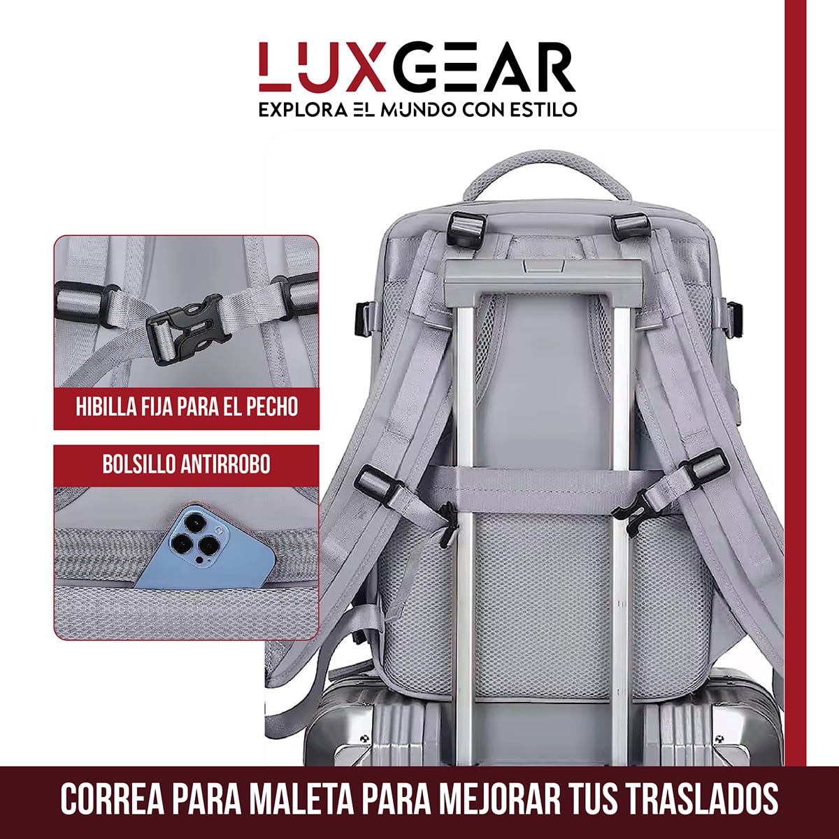 MOCHILA DE VIAJE LUXGEAR NOMADLIFE IMPERMEABLE CABINA - NEGRO - 7