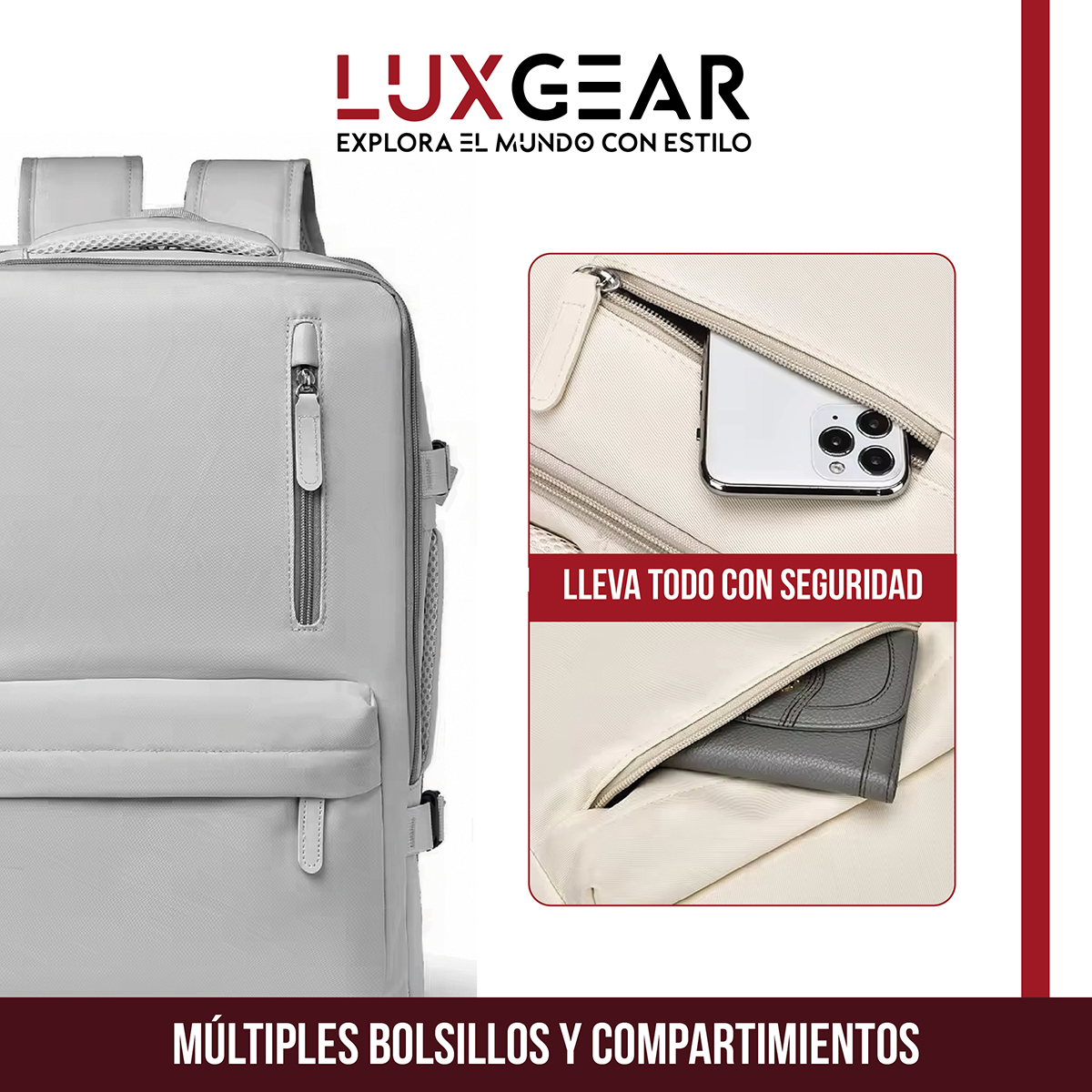 MOCHILA DE VIAJE EXPANSIBLE LUXGEAR NOMADLIFEV2 IMPERMEABLE - NEGRO - 6