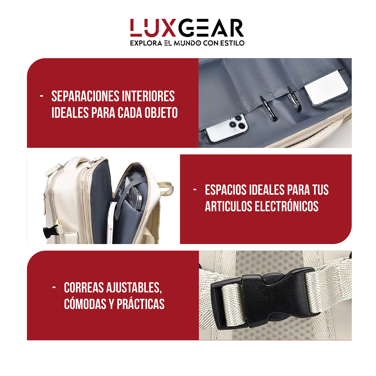 MOCHILA DE VIAJE EXPANSIBLE LUXGEAR NOMADLIFEV2 IMPERMEABLE - NEGRO - 8