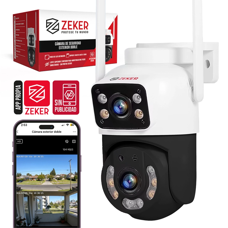 CAMARA DE SEGURIDAD 5G ZEKER DOBLE 4MP EXTERIOR IMPERMEABLE