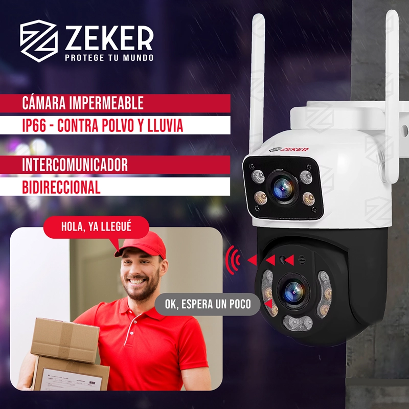 CAMARA DE SEGURIDAD 5G ZEKER DOBLE 4MP EXTERIOR IMPERMEABLE - 4