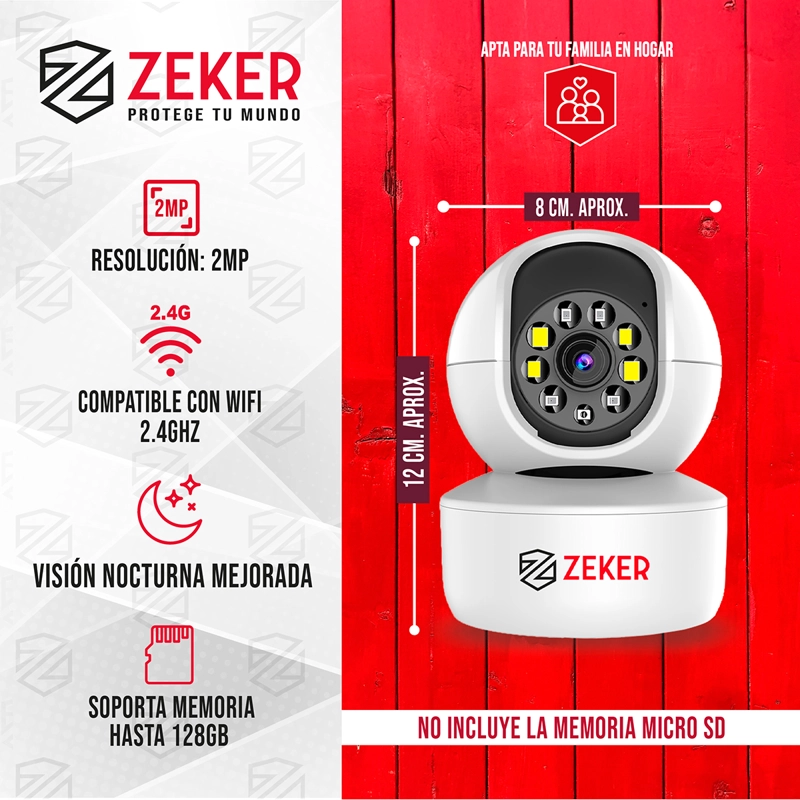 CAMARA DE SEGURIDAD INTERIOR WIFI IP ZEKER 2MP 5G PAN TILT - 2