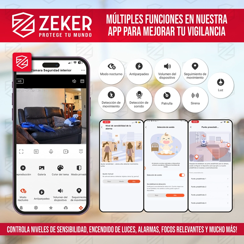 CAMARA DE SEGURIDAD INTERIOR WIFI IP ZEKER 2MP 5G PAN TILT - 3