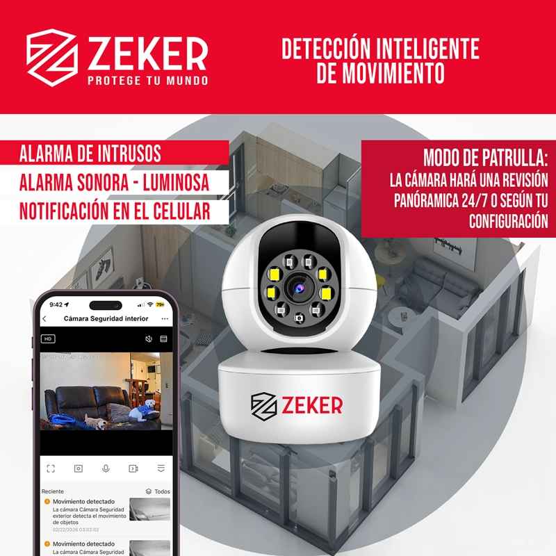 CAMARA DE SEGURIDAD INTERIOR WIFI IP ZEKER 2MP 5G PAN TILT - 7