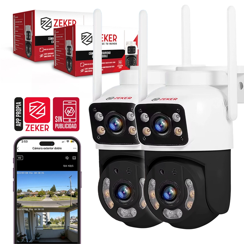 PACK X2 CAMARA DE SEGURIDAD 2.4G ZEKER DOBLE 4MP IMPERMEABLE - 1