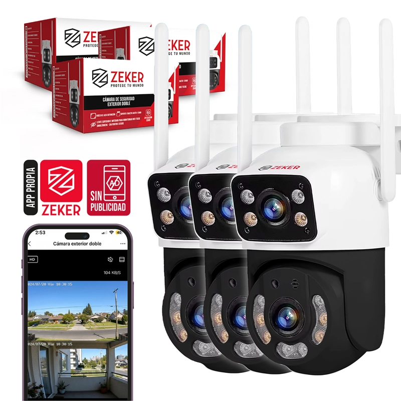 PACK X3 CAMARA DE SEGURIDAD 2.4G ZEKER DOBLE 4MP IMPERMEABLE - 1