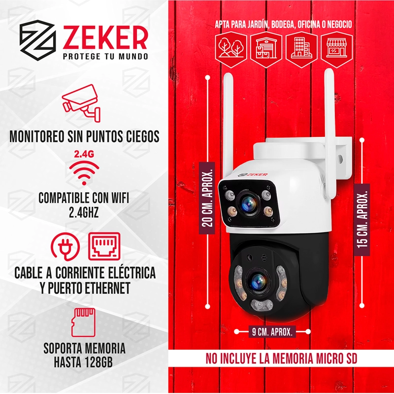 PACK X3 CAMARA DE SEGURIDAD 2.4G ZEKER DOBLE 4MP IMPERMEABLE - 2