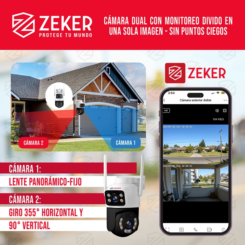 PACK X3 CAMARA DE SEGURIDAD 2.4G ZEKER DOBLE 4MP IMPERMEABLE - 3