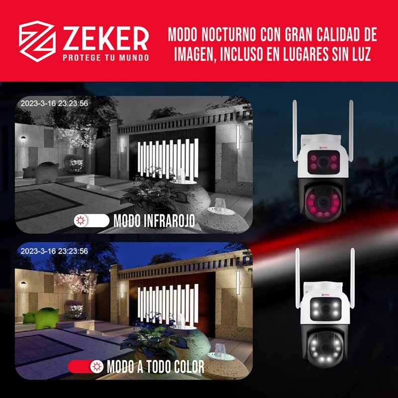 PACK X3 CAMARA DE SEGURIDAD 2.4G ZEKER DOBLE 4MP IMPERMEABLE - 7