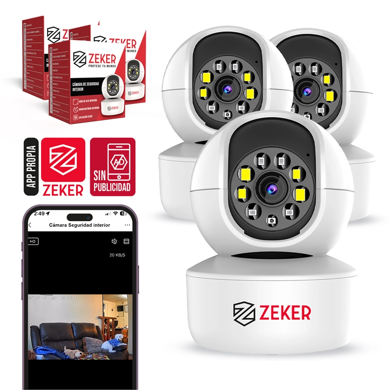 PACK X3 CAMARA DE SEGURIDAD INTERIOR WIFI IP ZEKER 2MP 5G - 1