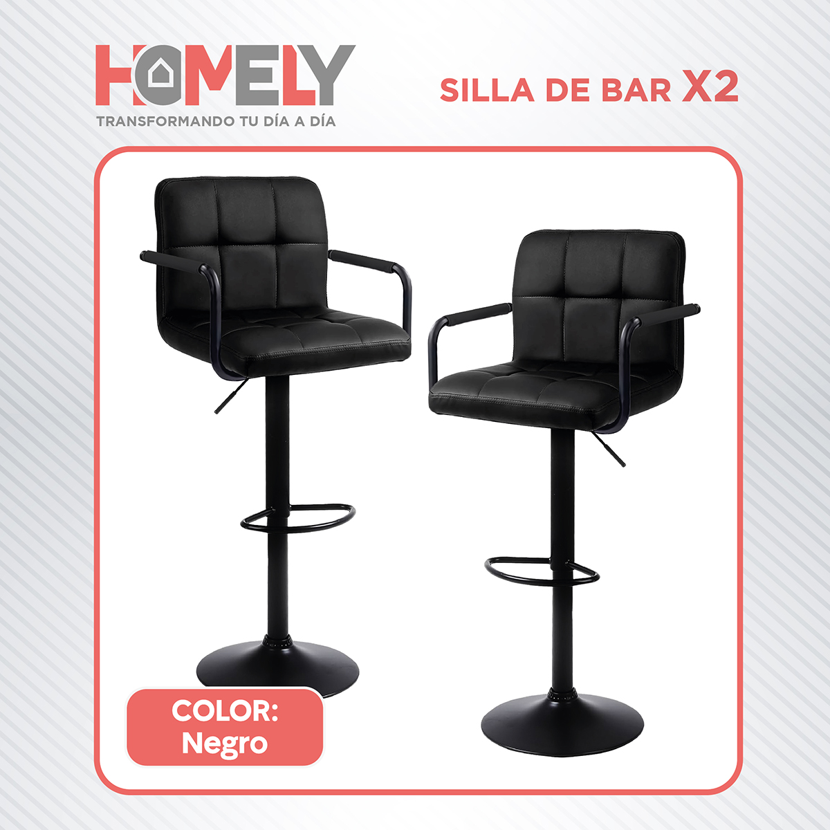 PACK 2 SILLAS BAR HOMELY NEGRO PISO TABURETE COMFORT 61-81CM - 5