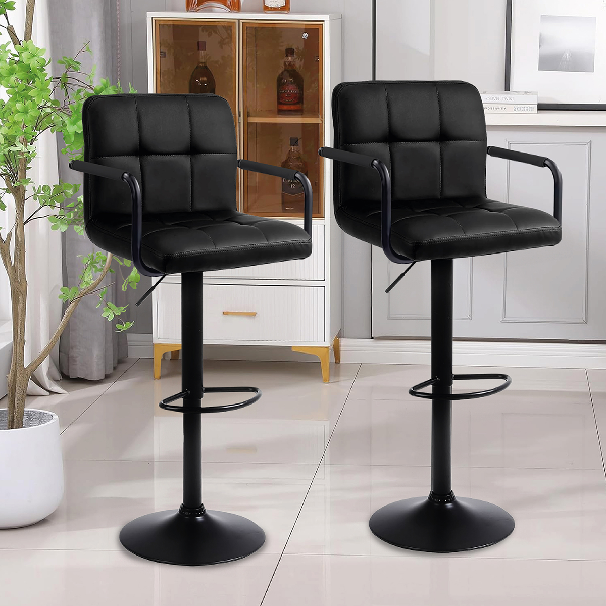 PACK 2 SILLAS BAR HOMELY NEGRO PISO TABURETE COMFORT 61-81CM - 7