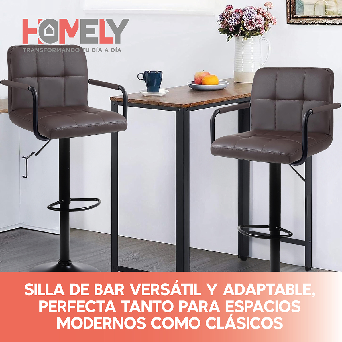 PACK 2 SILLAS BAR HOMELY NEGRO PISO TABURETE COMFORT 61-81CM - 8