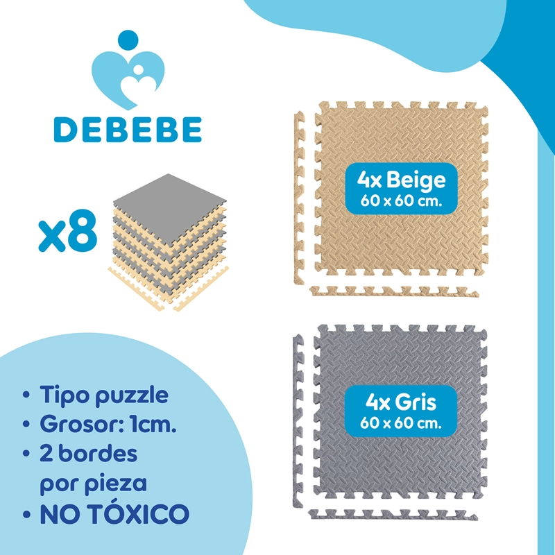 PISO BABYNEST GOMA EVA BEBÉ ALFOMBRA 10MM 60X60 CM SET X8 GYB GRIS - 3