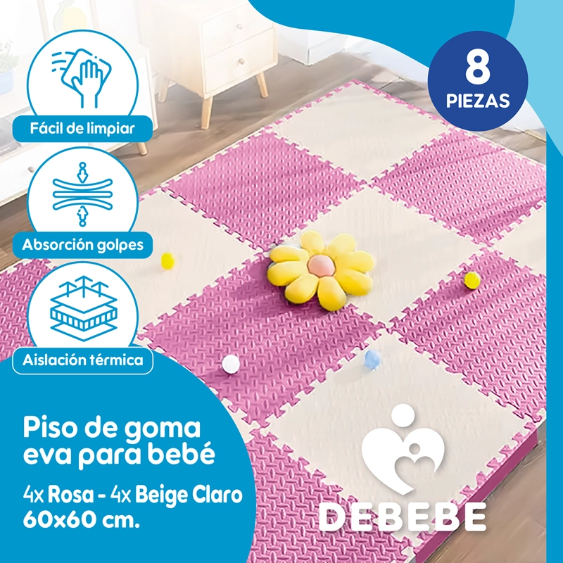 PISO DE GOMA EVA BEBE ALFOMBRA DEBEBE 10MM 60X60CM X8 RYB - 2