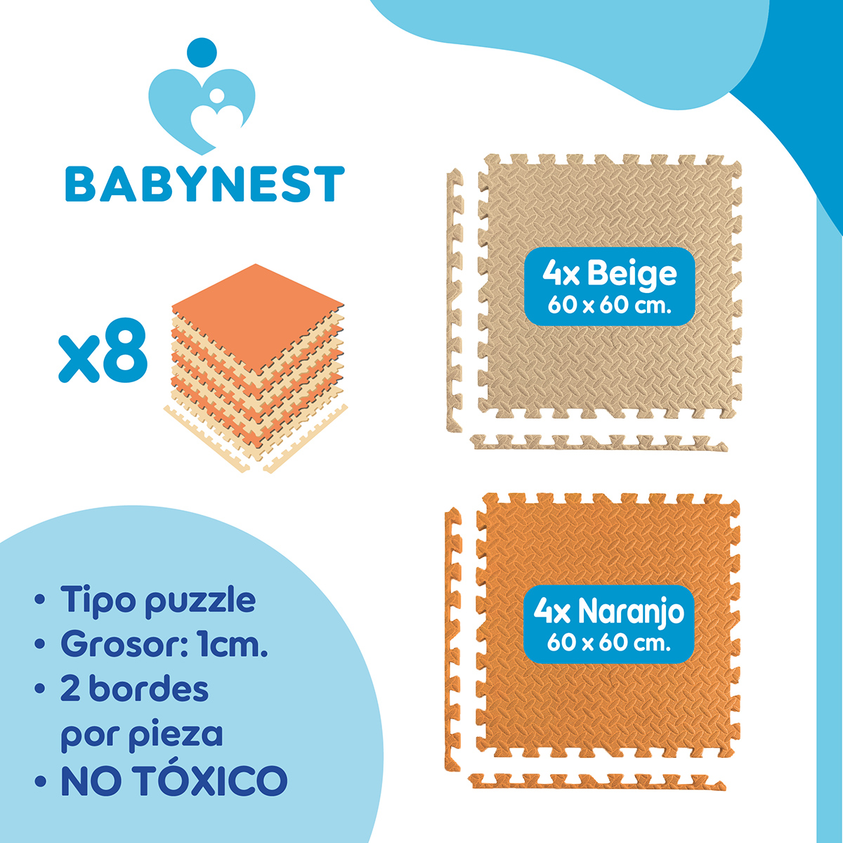 PISO DE GOMA EVA BEBE ALFOMBRA BABYNEST 10MM 60X60CM SET X8 NYB - 3
