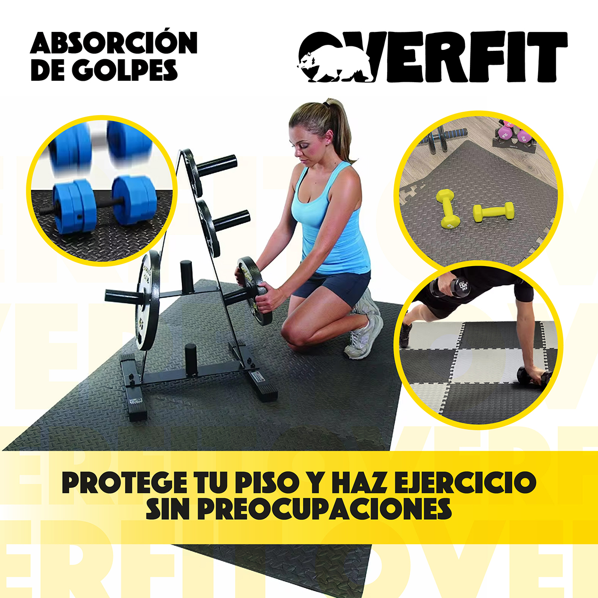 PISO OVERFIT GOMA EVA ALFOMBRA DEPORTIVA GIMANSIO 12MM 60X60 CM X8UN NEGRO - 4