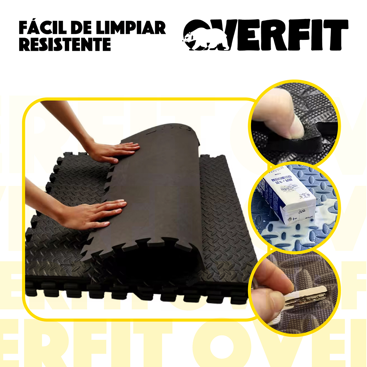 PISO OVERFIT GOMA EVA ALFOMBRA DEPORTIVA GIMANSIO 12MM 60X60 CM X8UN NEGRO - 5