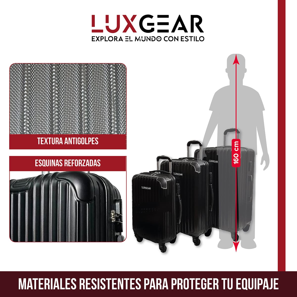MALETAS 10 15 23KG LUXGEAR SET X3 MALETAS VIAJE ANTIGOLPES - 3