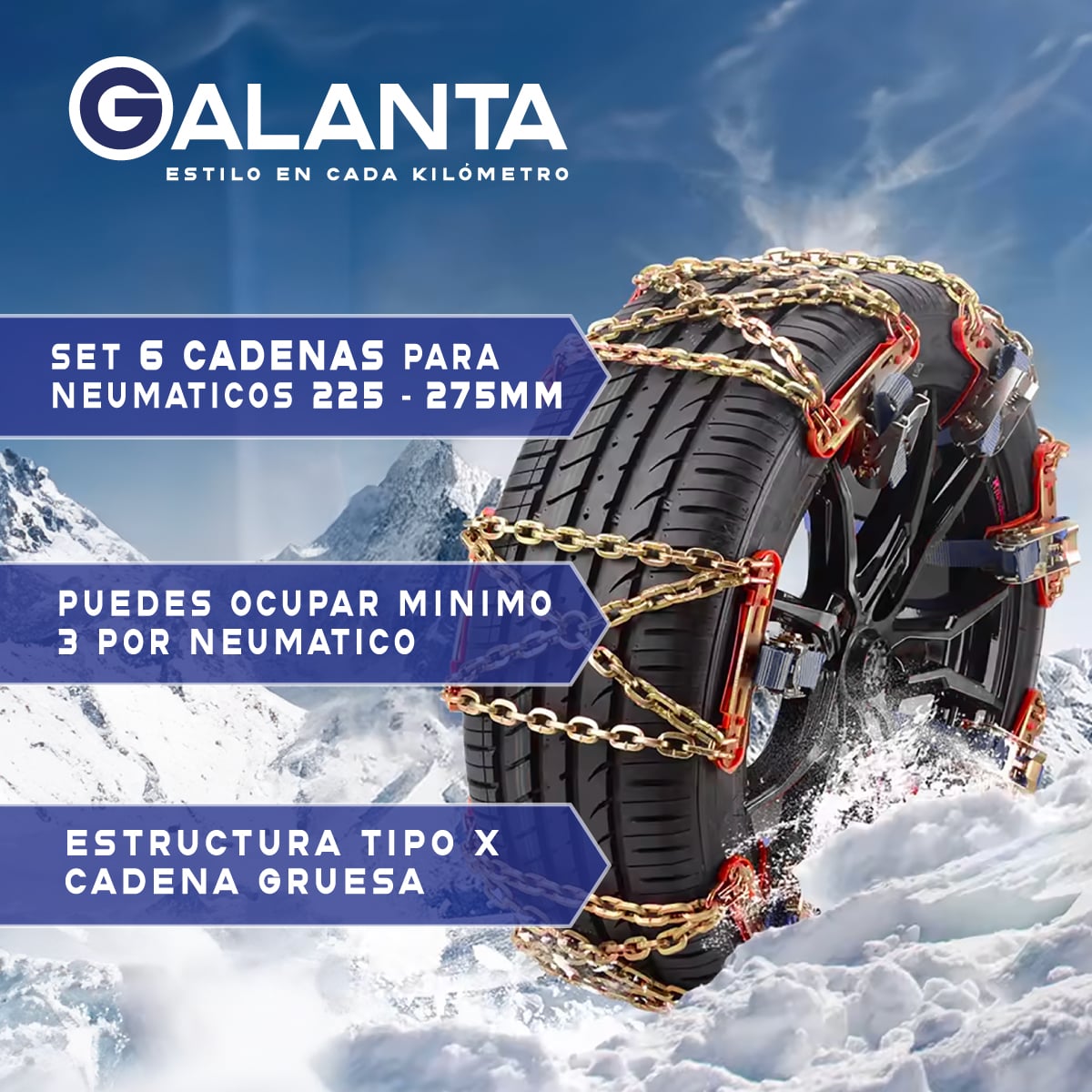CADENAS PARA NIEVE GALANTA AUTO CAMIONETA SET X6 225-275MM - 2