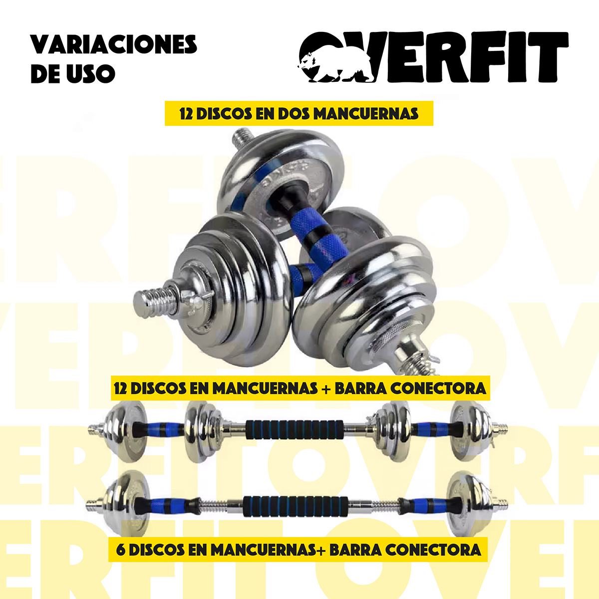 MANCUERNAS CROMADAS 20KG AJUSTABLES + BARRA UNIBLES OVERFIT - 5