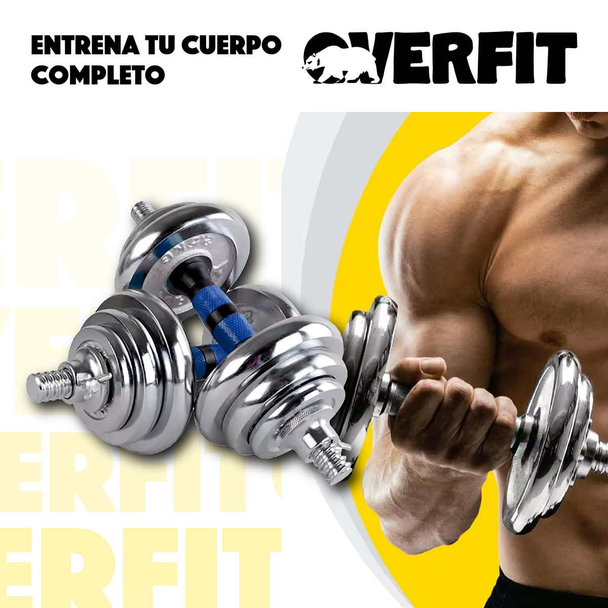 MANCUERNAS CROMADAS 20KG AJUSTABLES + BARRA UNIBLES OVERFIT - 7