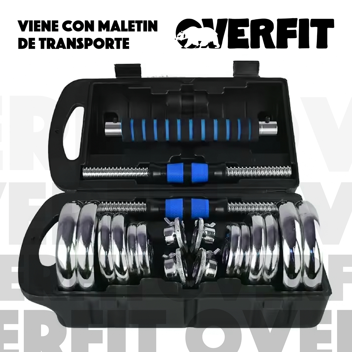 MANCUERNAS CROMADAS 20KG AJUSTABLES + BARRA UNIBLES OVERFIT - 8