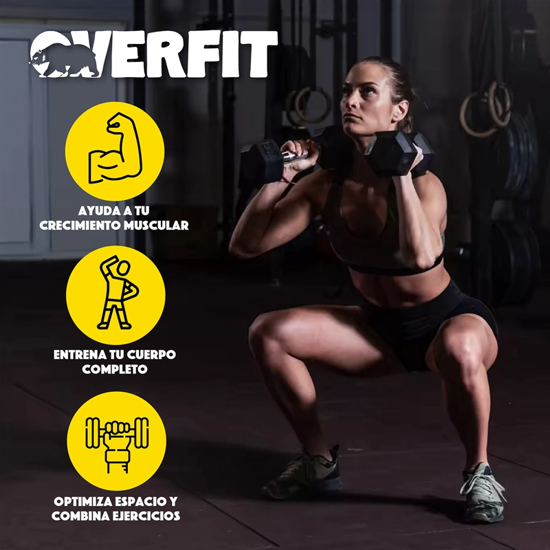 MANCUERNA OVERFIT CAUCHO 5KG HEXAGONAL ACERO Y - 2