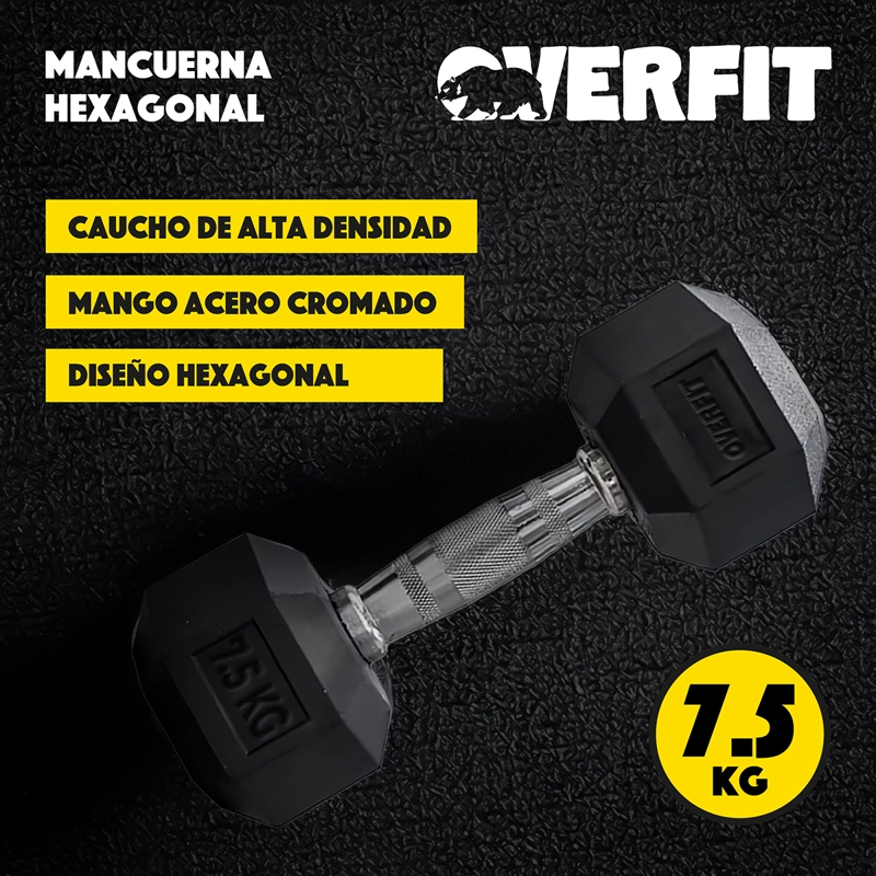 MANCUERNA HEXAGONAL 7.5KG ACERO Y CAUCHO OVERFIT - 2