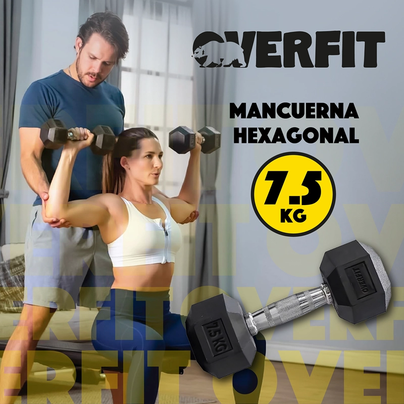 MANCUERNA HEXAGONAL 7.5KG ACERO Y CAUCHO OVERFIT - 6