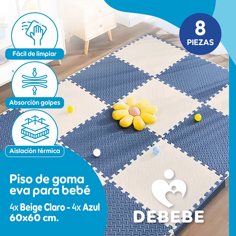 PISO BABYNEST GOMA EVA BEBÉ ALFOMBRA 10MM 60X60 CM SET X8 AZUL - 2