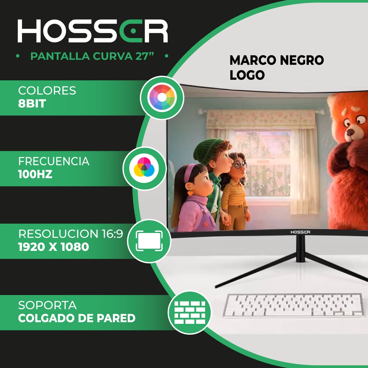 MONITOR GAMER CURVO 27 PULGADAS HOSSER FHD GAMING MONITOR - 2