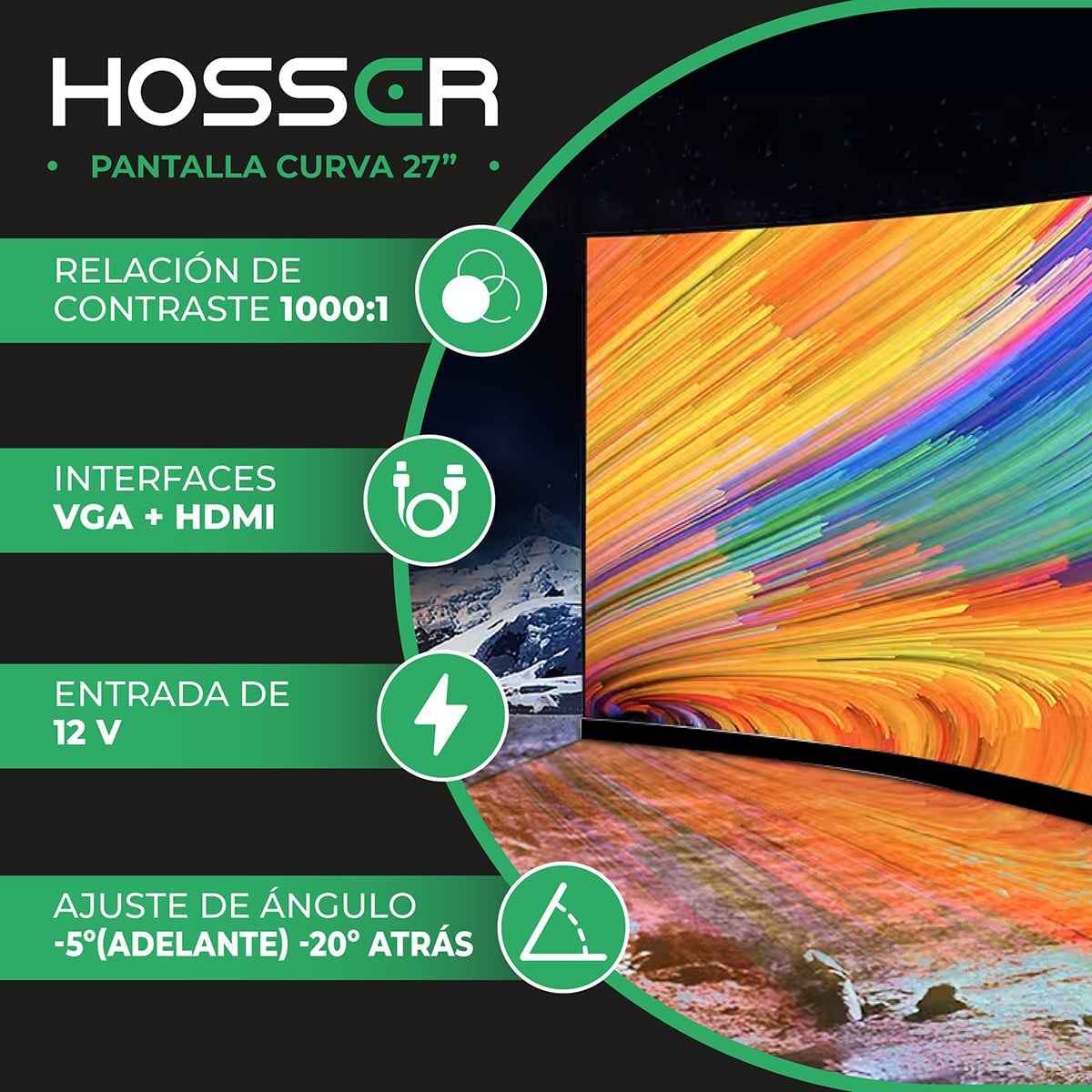 MONITOR GAMER CURVO 27 PULGADAS HOSSER FHD GAMING MONITOR - 3