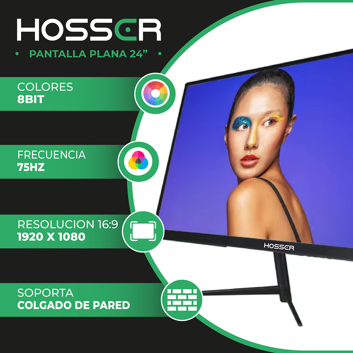 MONITOR HOSSER NOTEBOOK PC PLANO 24 PULGADAS FULL HD HDMI - 2