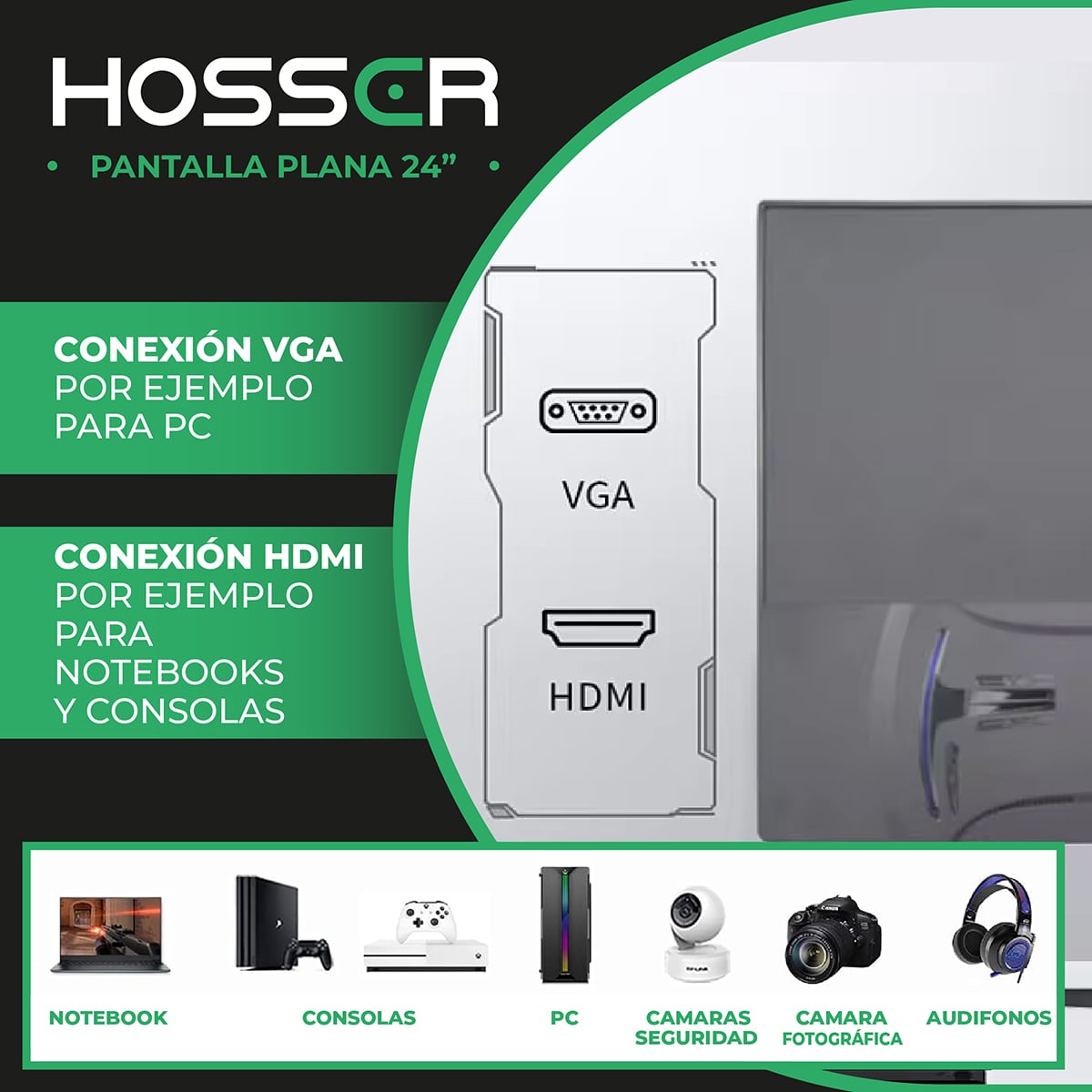 MONITOR HOSSER NOTEBOOK PC PLANO 24 PULGADAS FULL HD HDMI - 4