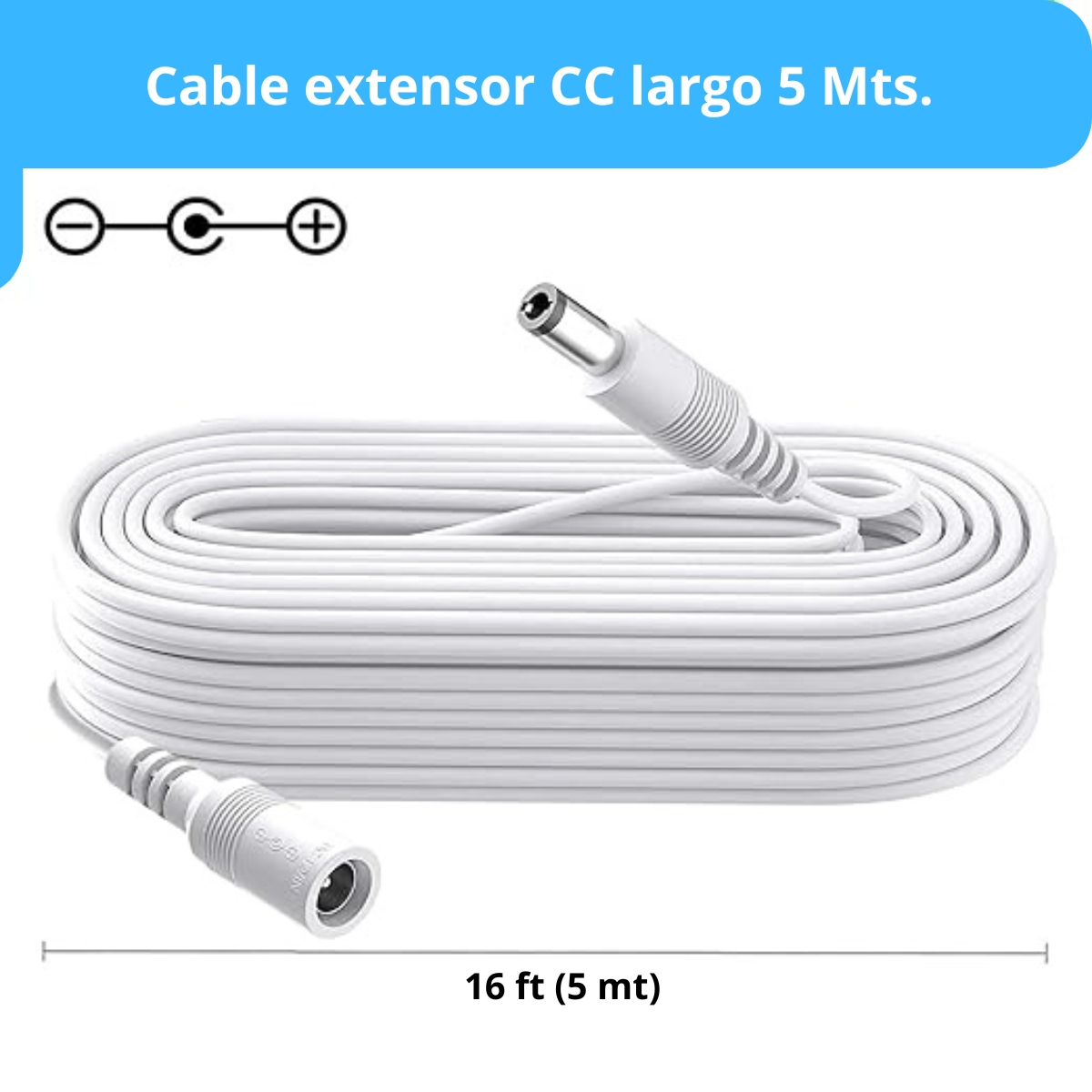 ADAPTADOR CABLE CÁMARA SEGURIDAD EXTENSOR UNIVERSAL 5 METROS 12V - 5
