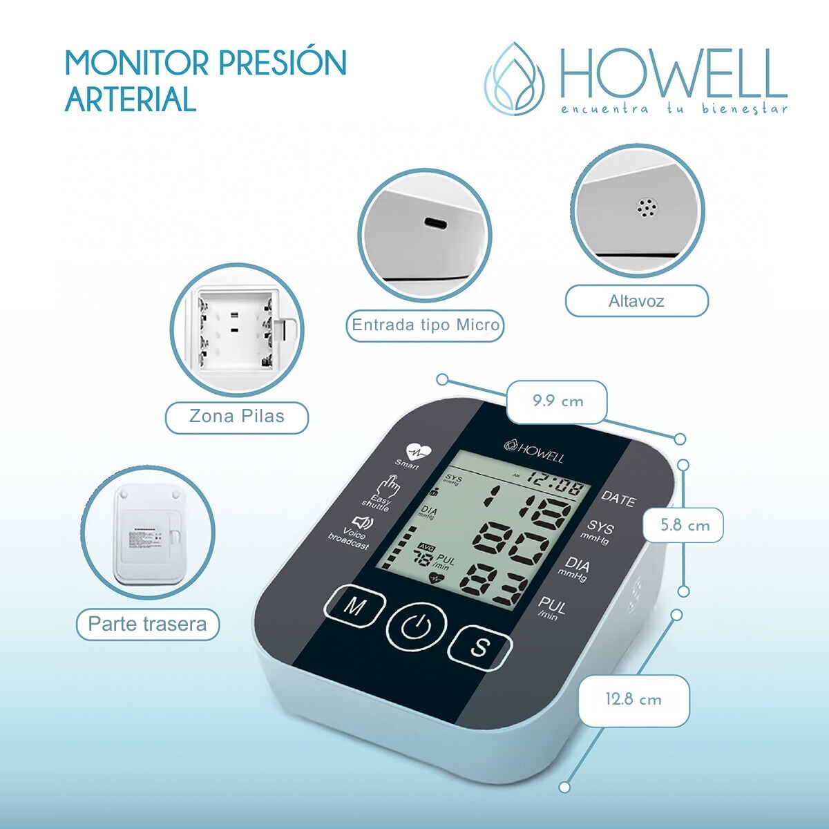 TENSIOMETRO TOMA PRESION DIGITAL USB BATERIA HOWELL T-300 - 2