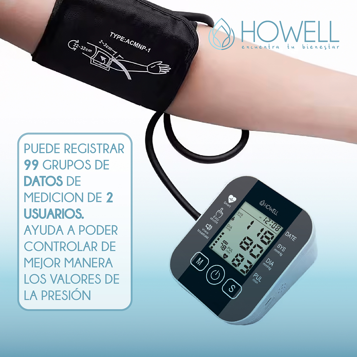TENSIOMETRO TOMA PRESION DIGITAL USB BATERIA HOWELL T-300 - 5