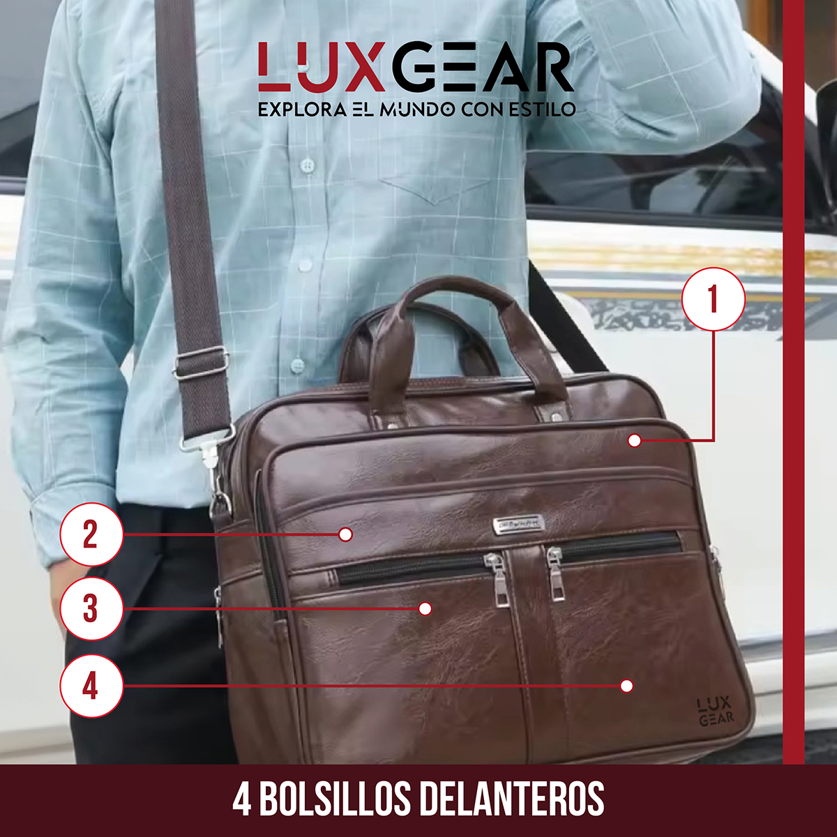 MALETIN CUERO LUXGEAR OFICINA NOTEBOOK TABLET 15.6 PULGADAS - 3