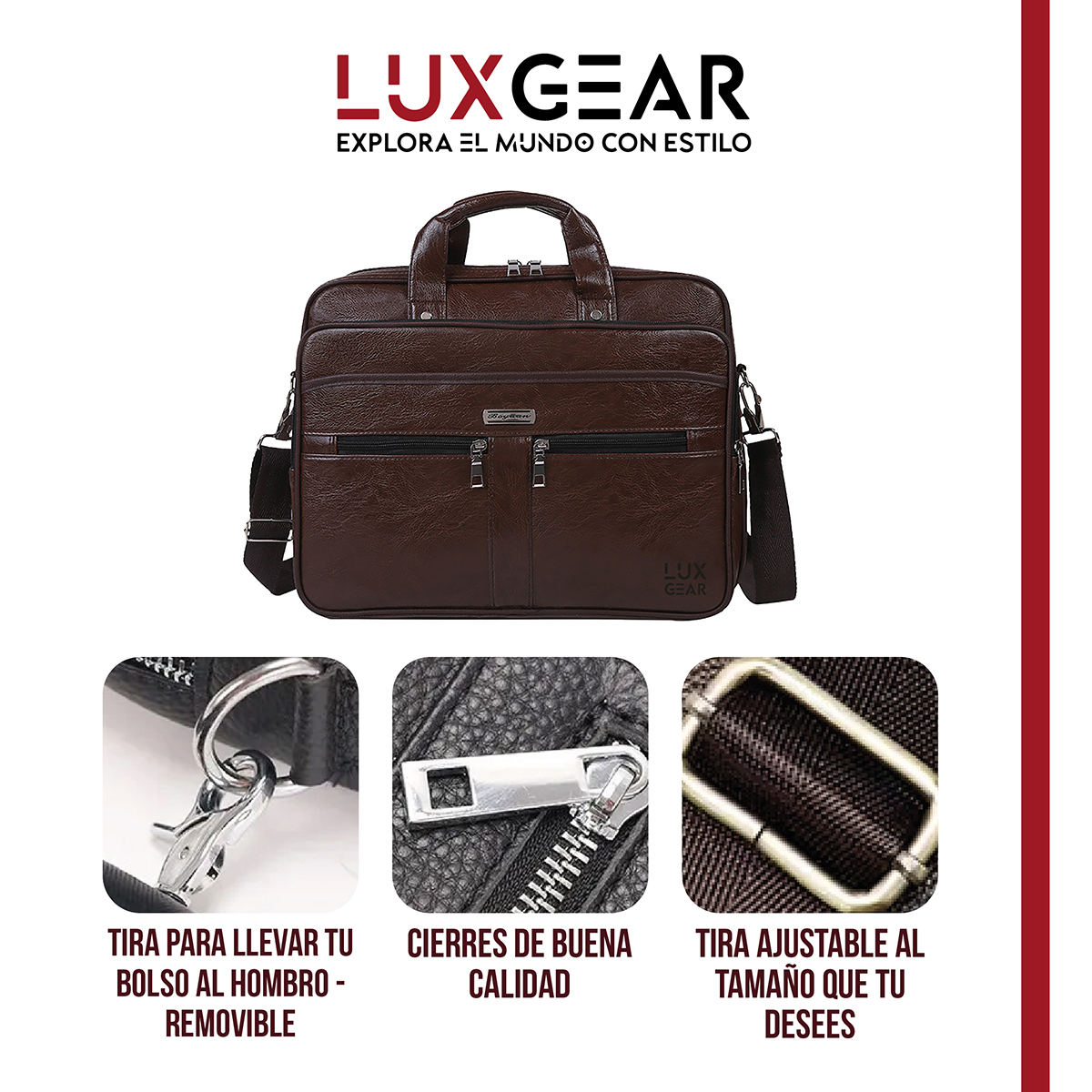MALETIN CUERO LUXGEAR OFICINA NOTEBOOK TABLET 15.6 PULGADAS - 4