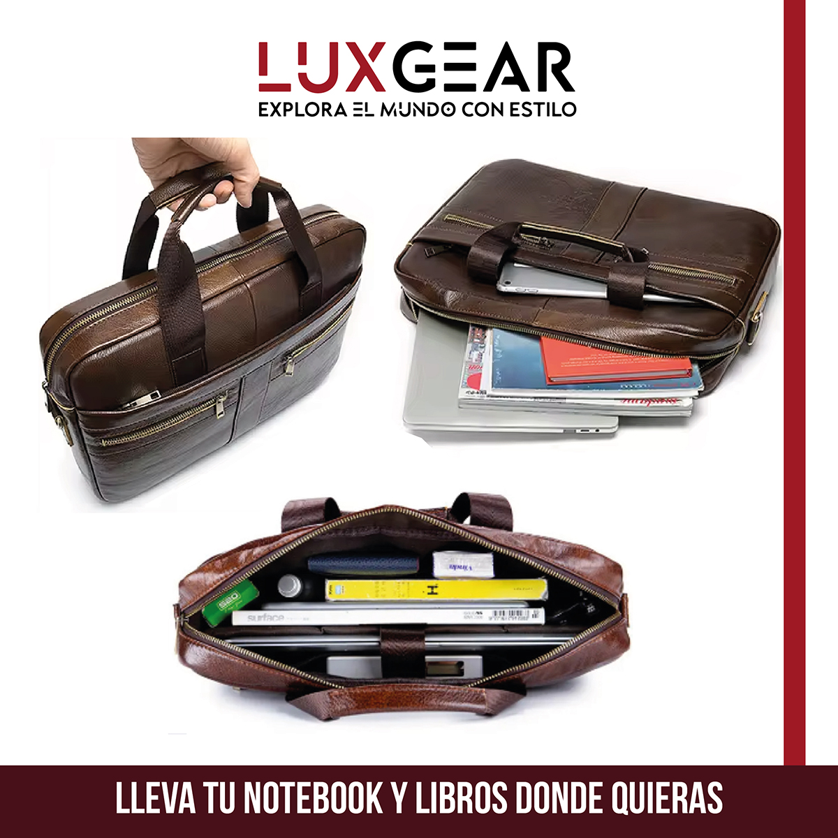 MALETIN CUERO LUXGEAR OFICINA NOTEBOOK TABLET 15.6 PULGADAS - 5