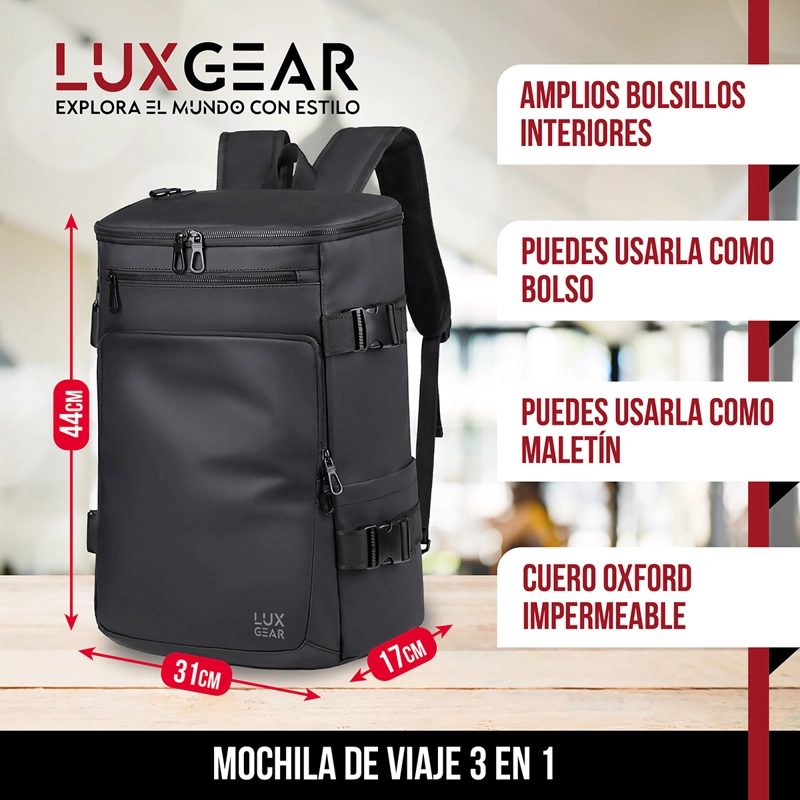 MOCHILA NOTEBOOK ANTIRROBO LUXGEAR SLEEK IMPERMEABLE 3 EN 1 - 2