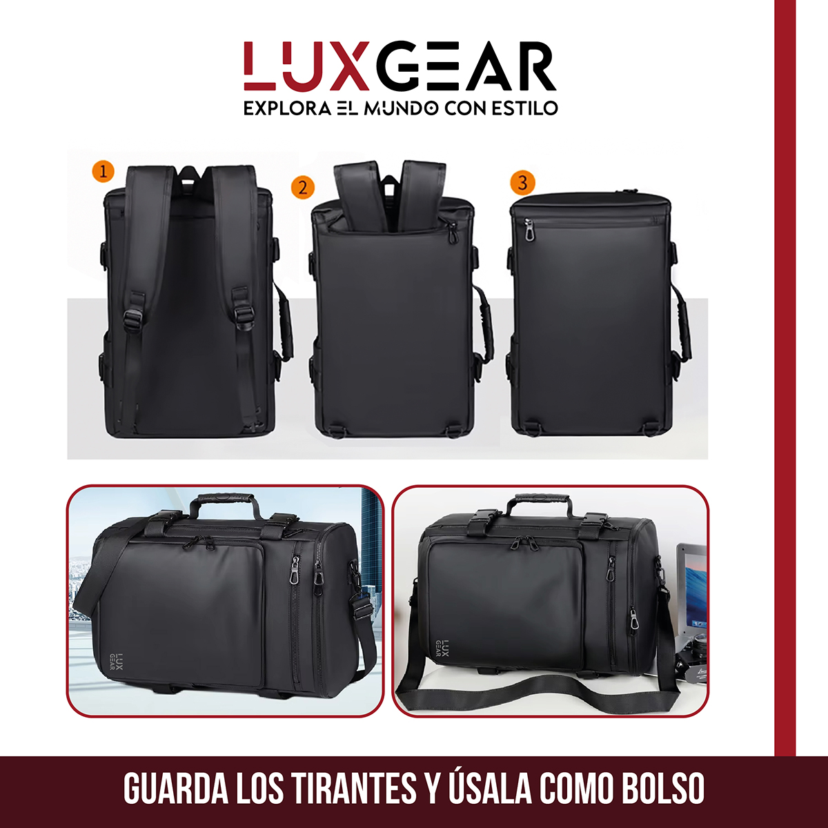 MOCHILA NOTEBOOK ANTIRROBO LUXGEAR SLEEK IMPERMEABLE 3 EN 1 - 3