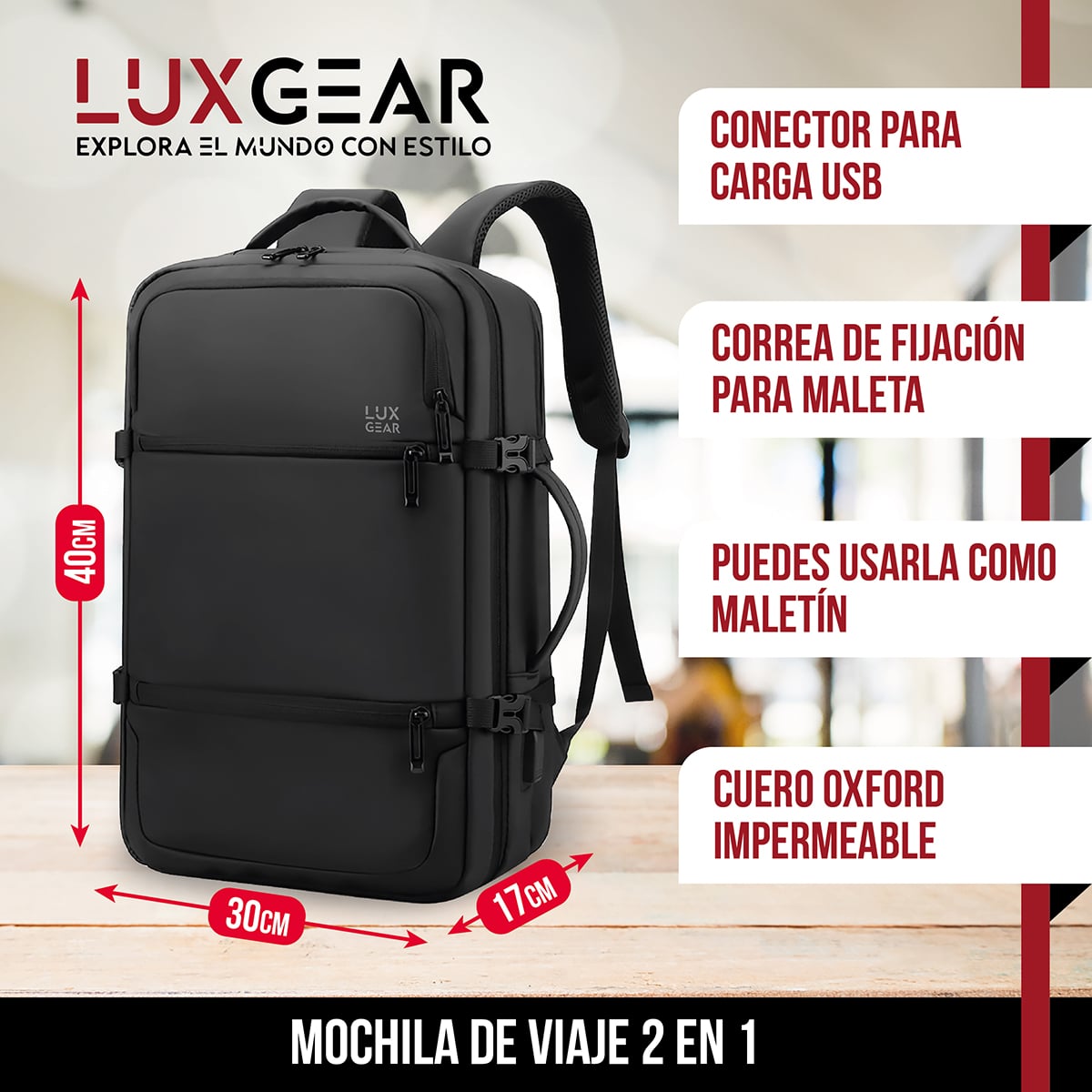 MOCHILA NOTEBOOK VIAJE LUXGEAR ELITE IMPERMEABLE EJECUTIVA - 2