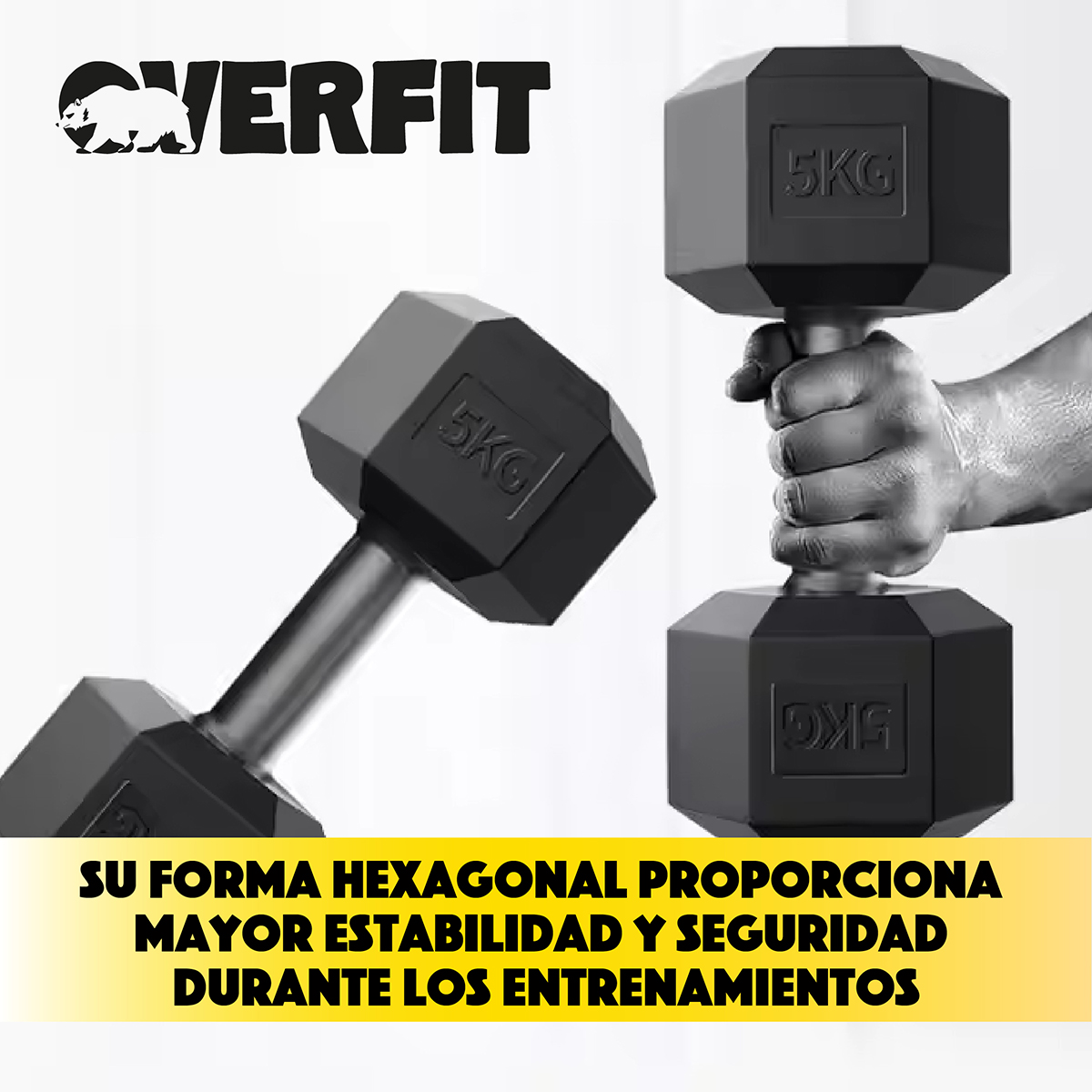 MANCUERNA HEXAGONAL 5KG PAR SET X2 PESAS PVC 10KG OVERFIT - 7